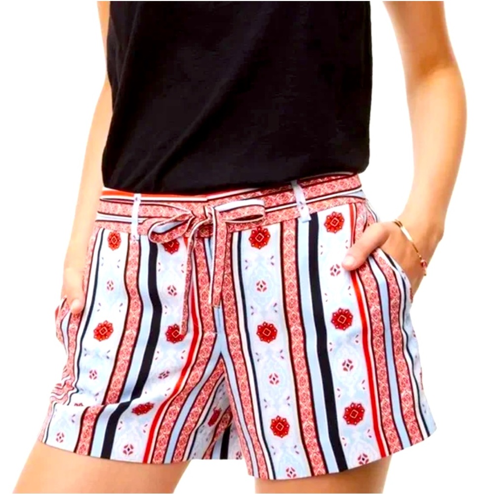 Ann Taylor LOFT Costa Stripe Belted Shorts size 8